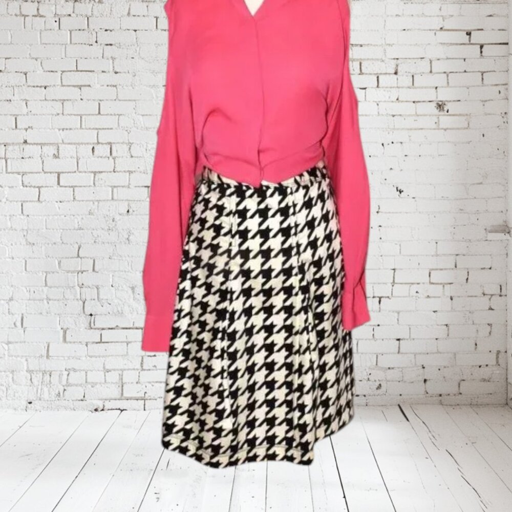 Vintage Merona Large Houndstooth Pattern Pleated Skirt